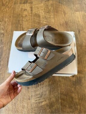 Birkenstock Metallic Taupe Double Strap Sandals